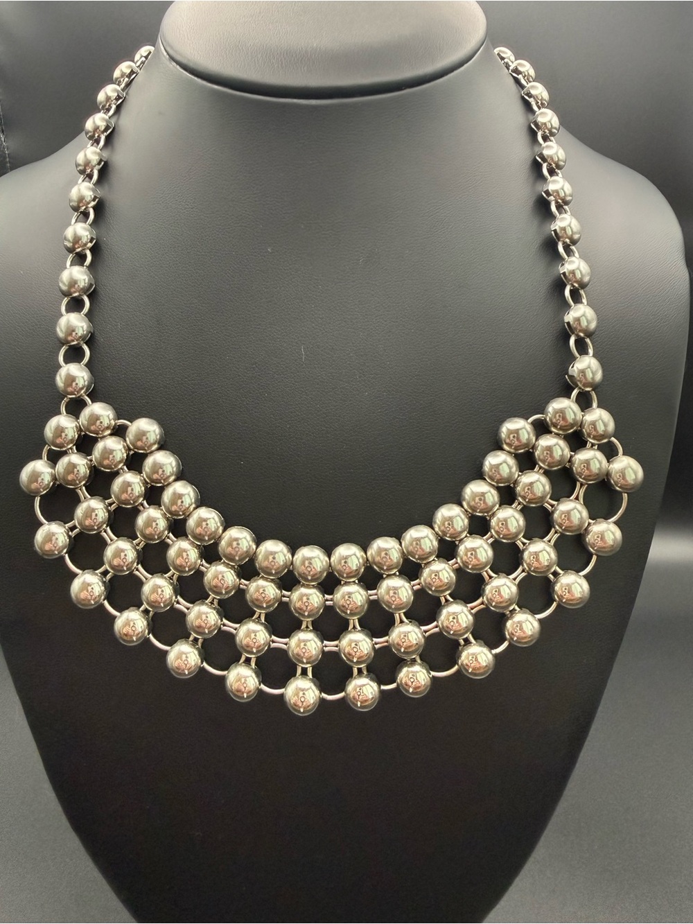 Mika Silver Tone Multi Tiered Ball Bead Bib Statement Necklace